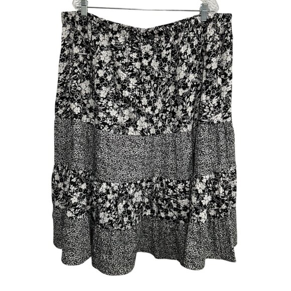 Susan Graver Womens Black White Floral Tiered Skirt Sz 2X - Picture 1 of 8